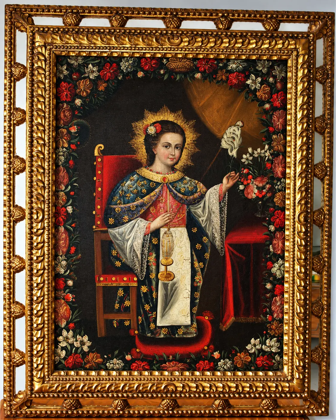 Virgem Menina Fiandeira — Escola Cusquenha, século XVIII