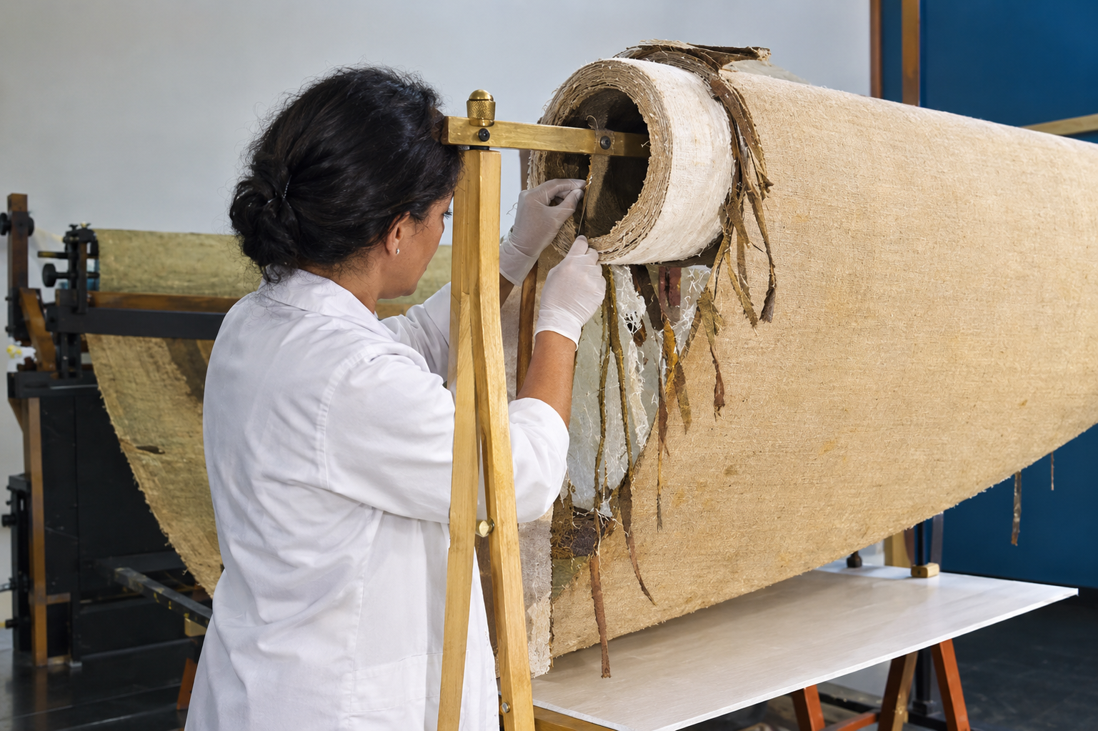 Equipamento fabricado especialmente para a restauração da obra.