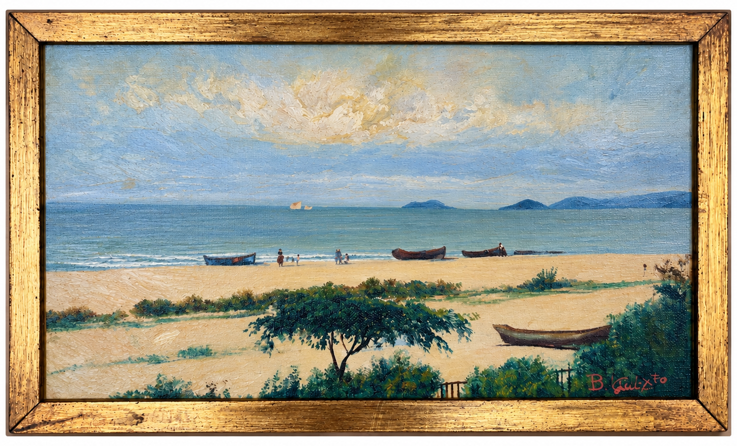 Benedito Calixto - Praia com Barcos ao Seco (Marinha)